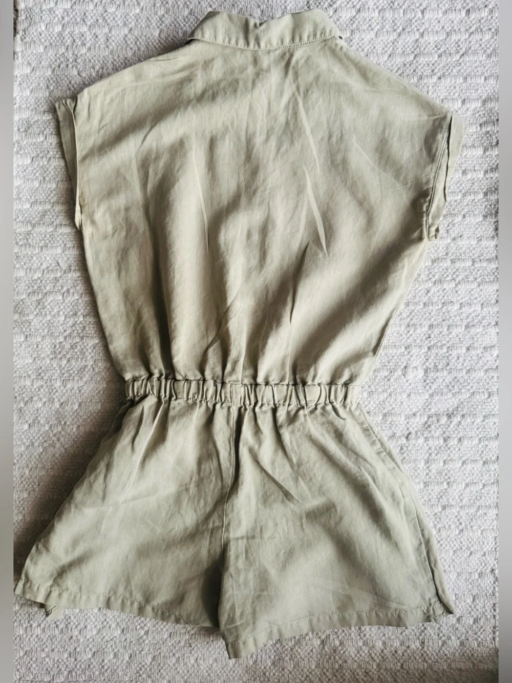 Zara Linen-Blend Tie-Waist Romper Skort in Sage Green